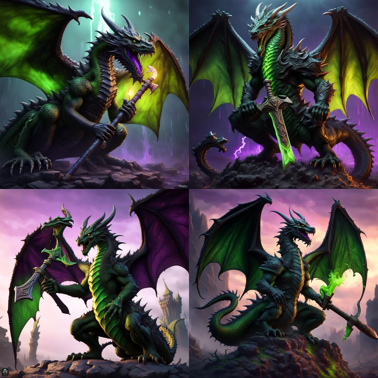 Black and Green Dragon with Acid Axe