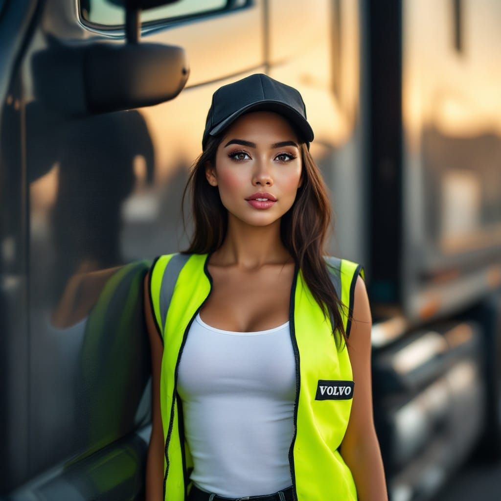 Filipina Truck Driver Portrait in Photo-Realistic Style