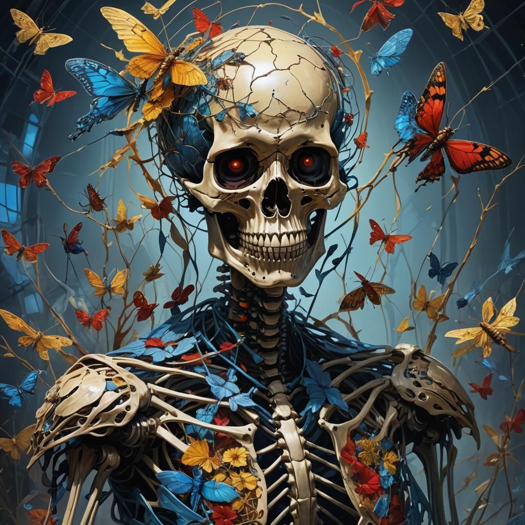 Insect Skeleton Dances in Melancholic Concept Art