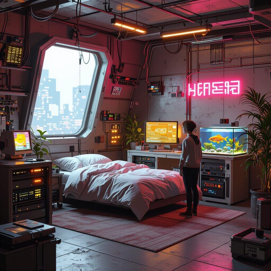 Futuristic Room with Server Rack and High-Tech Aesthetic