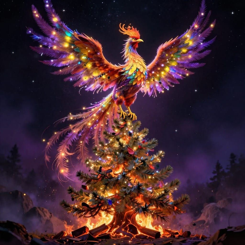 Christmas Phoenix Rises from Tree Embers