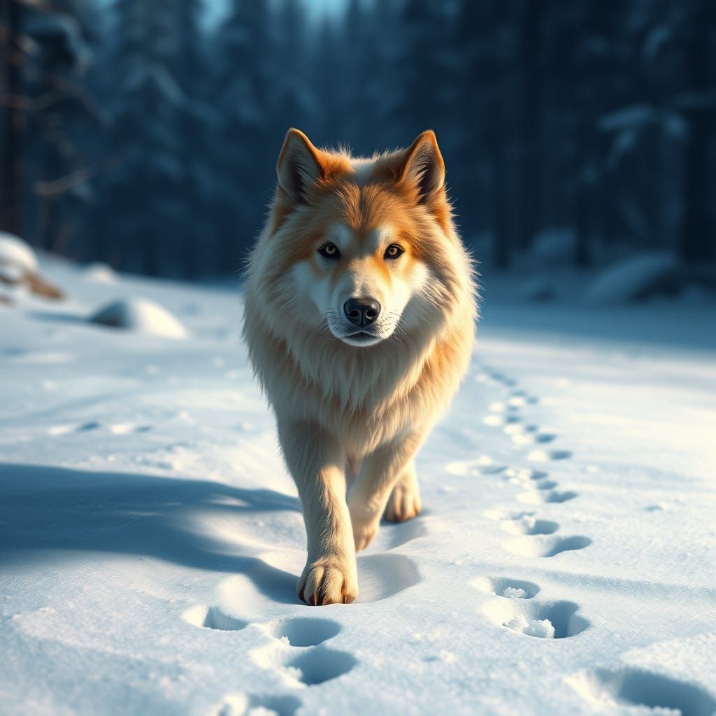 Majestic Fluffy Dog in Snowy Wonderland
