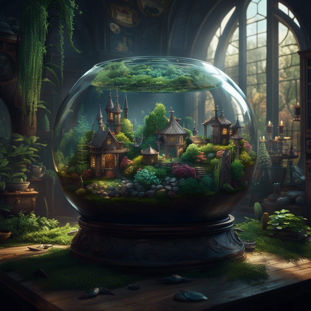 Magical Mini Kingdom in Fishbowl: Digital Matte Painting