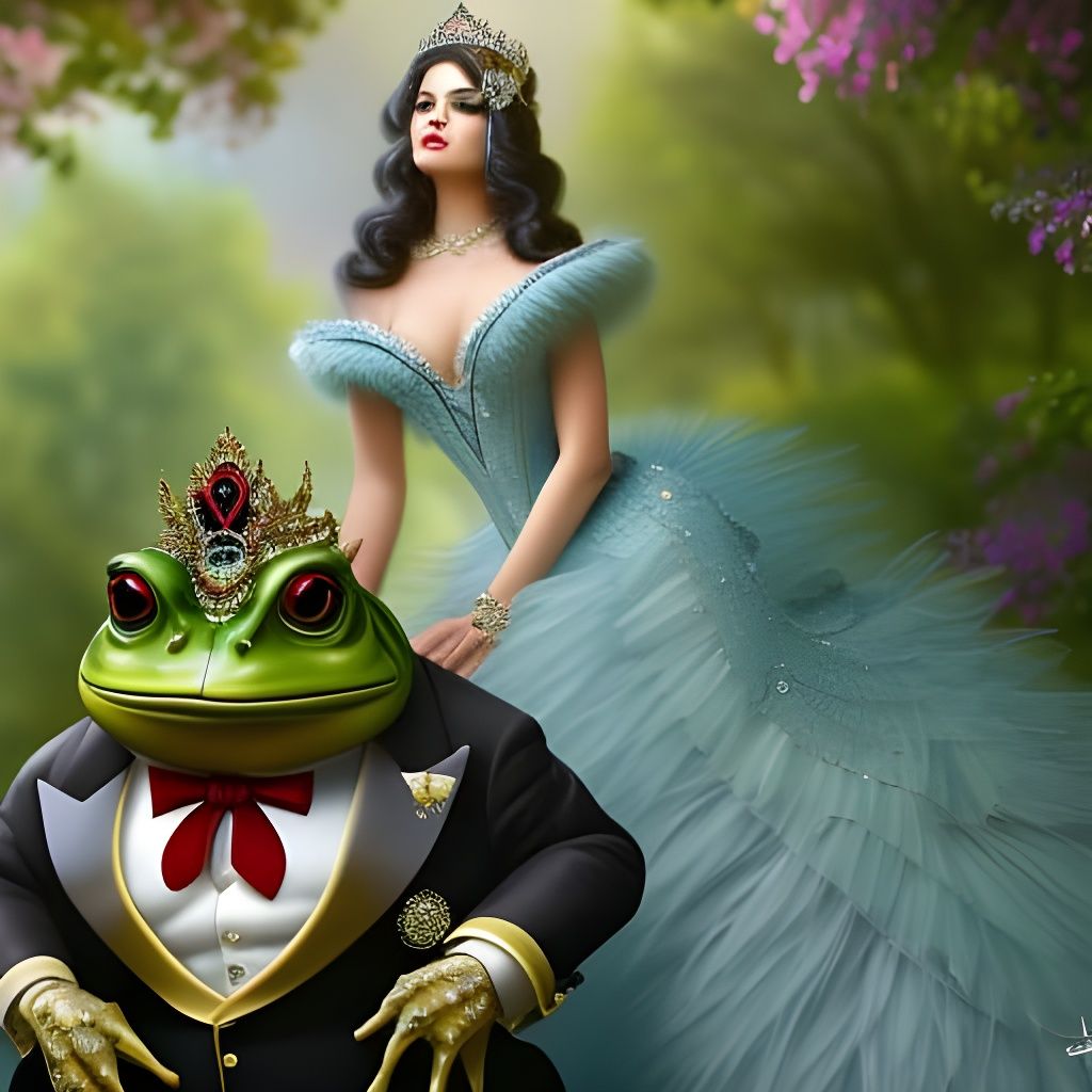 Victorian Woman and Frog in Palace Garden