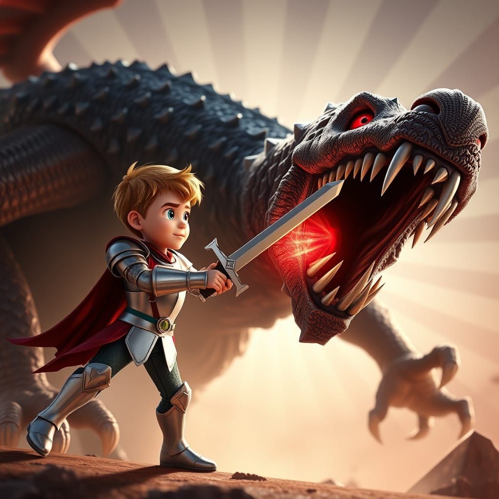 Young Arthur Battles Dragon in Pixar-Style 3D Art