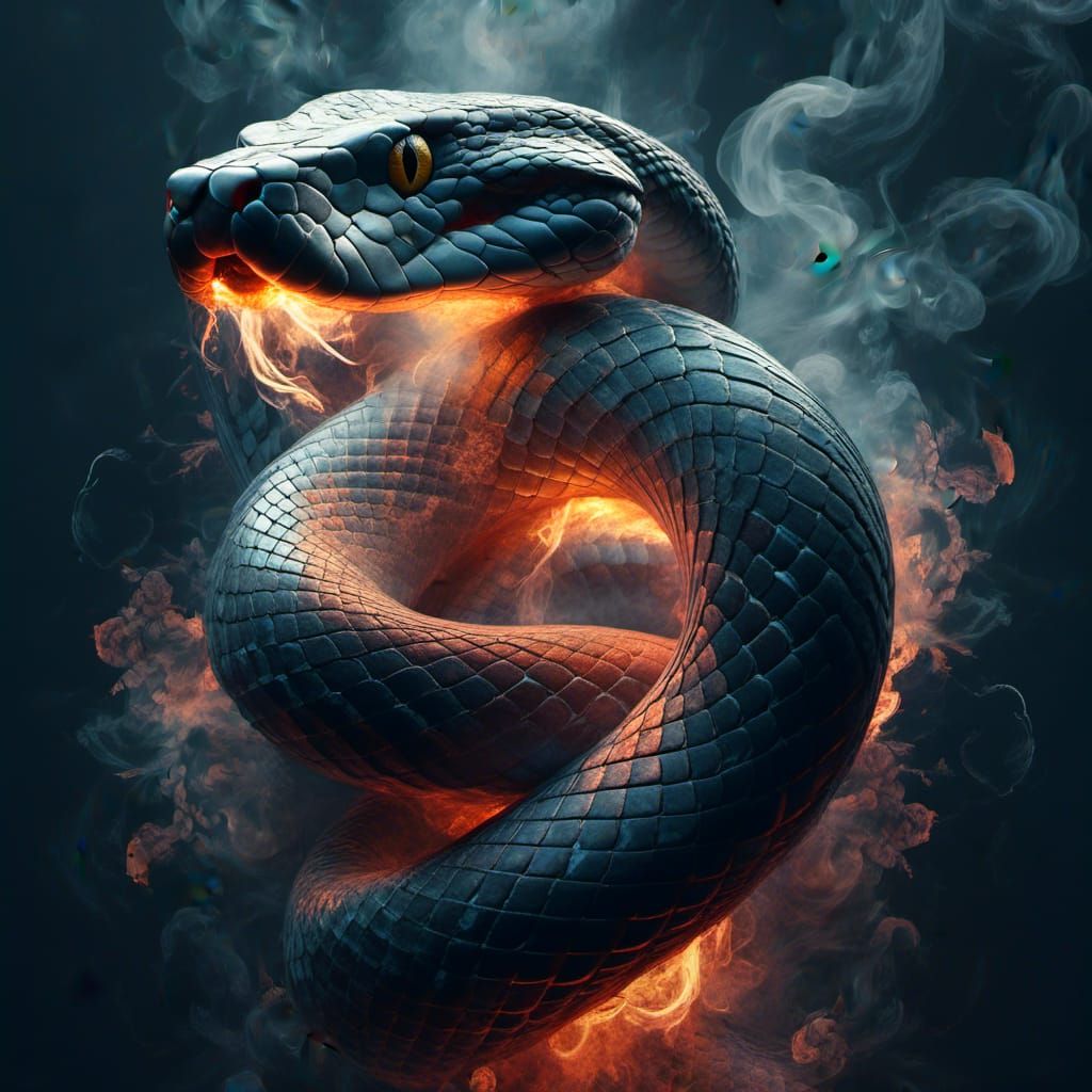 Fiery Snake Strikes in Double Exposure Concept Art