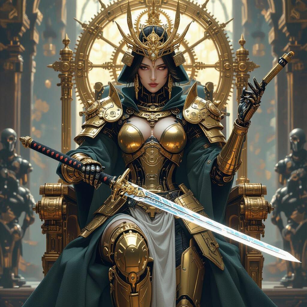 Clockwork Samurai Queen in Art Nouveau Style