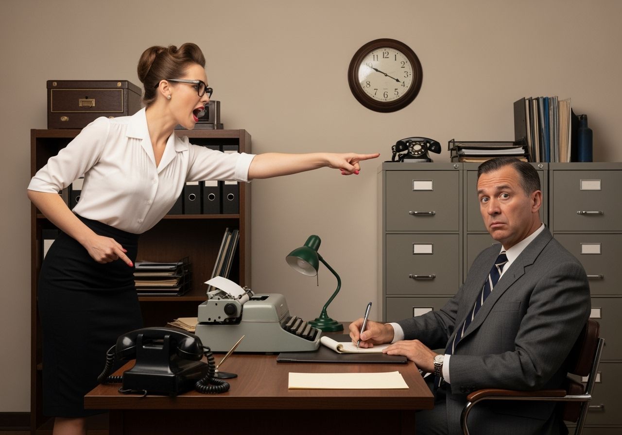 Secretary Takes Charge in Humorous 1950s Office Scene