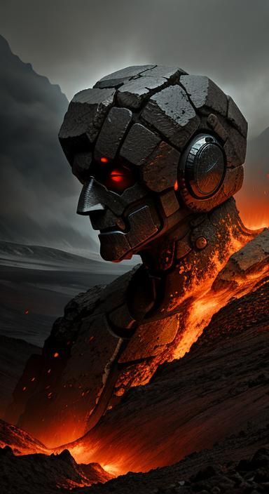 Golem in Volcanic Pyroclasm with Double Exposure