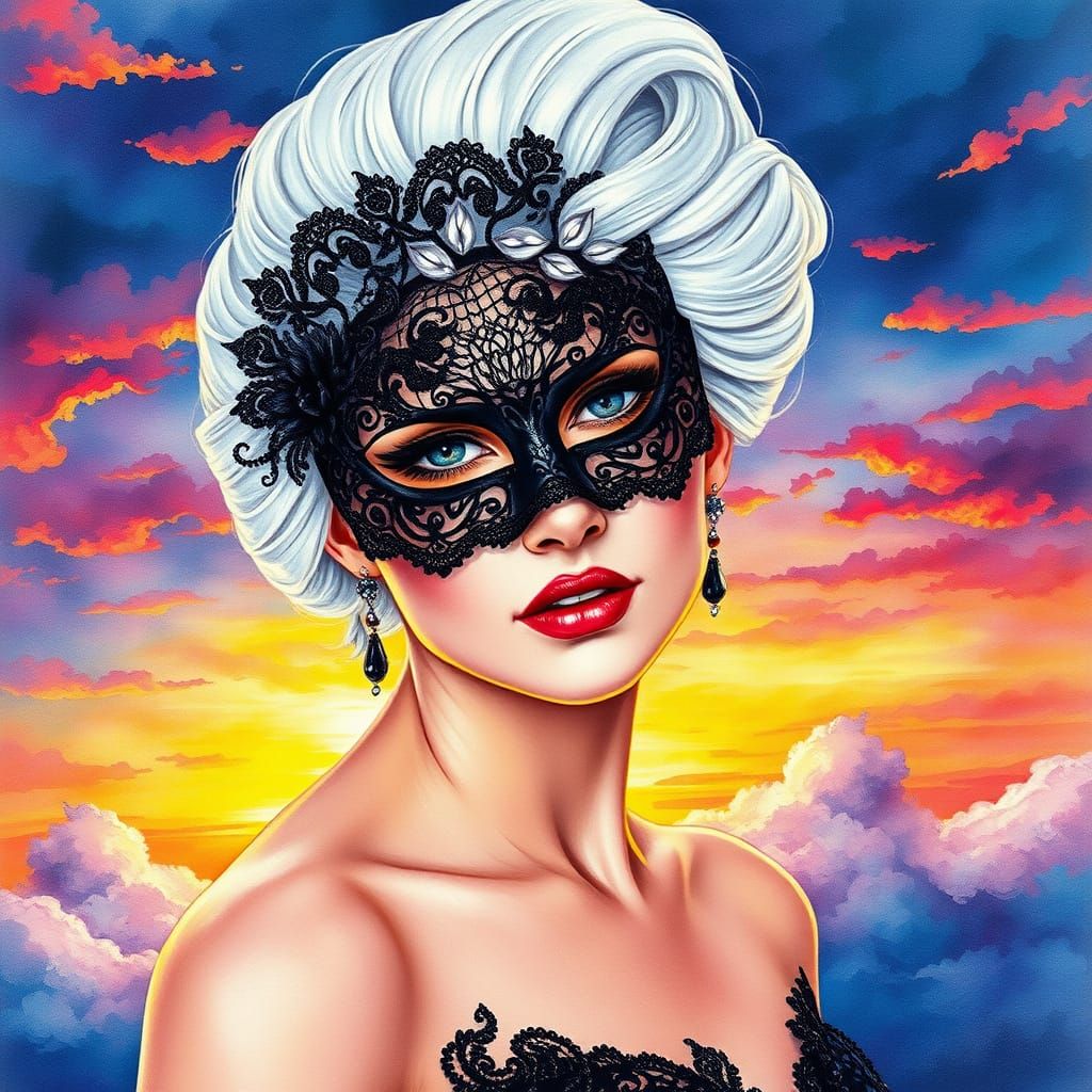 Masked Woman: Ethereal Alcohol Ink and Watercolor Art