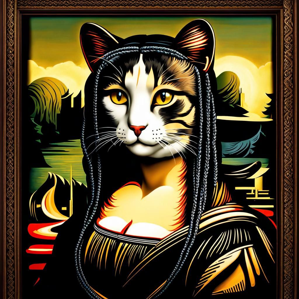 Mona Lisa with Braids and Cat in Renaissance Style