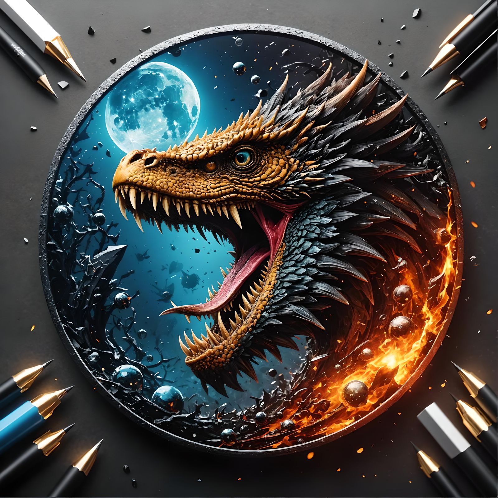 Fantasy Coin with Bite Mark in Matte Painting Style