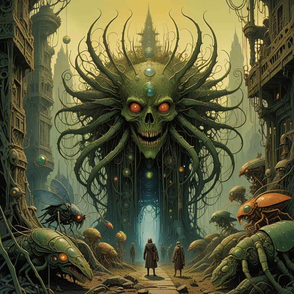 The Insectoid Queen's Lair in a Fantastical Art Nouveau Styl...