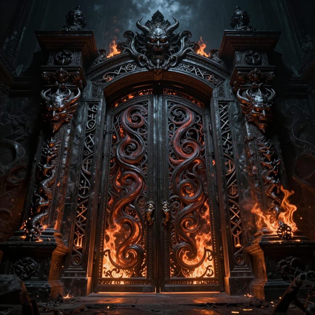 Ornate Infernal Gate to Abyss in Dark Surreal Style