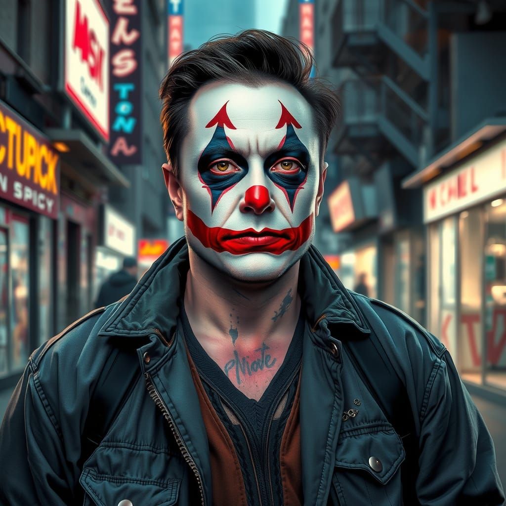Elon Musk as Clown Panhandler in Comic Art Style