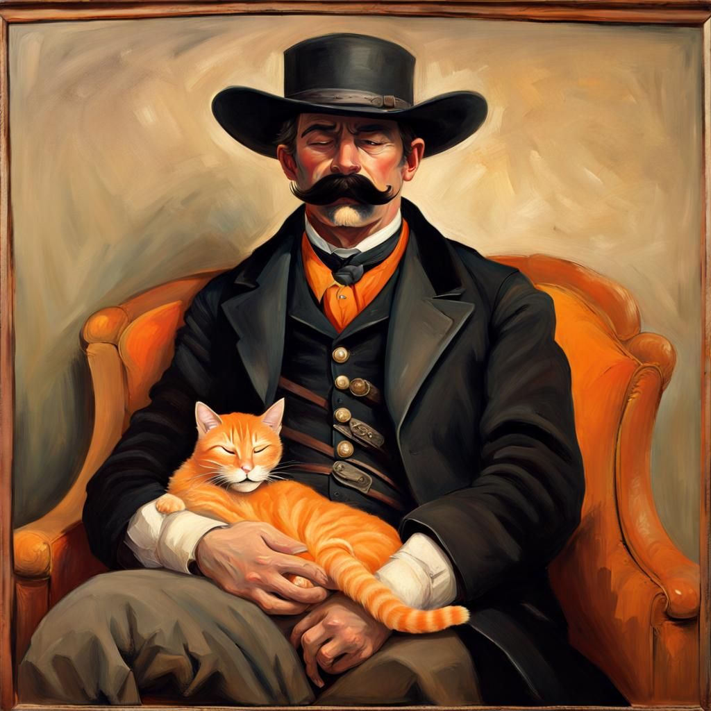 Lawman and Tabby Cat: Oil Painting