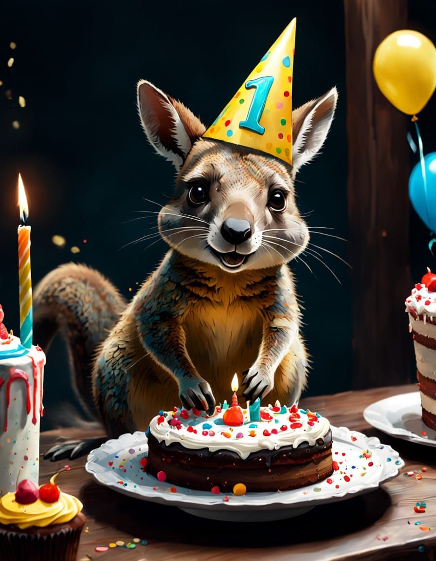 Celebratory Wallaby Surrounded by Birthday Delights in Vibra...