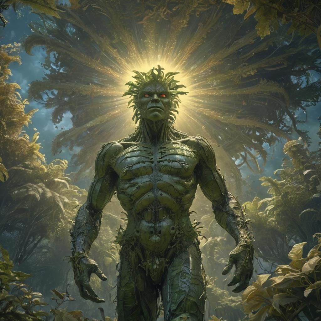 Colossal Celestial Plant-Monster in Divine Light