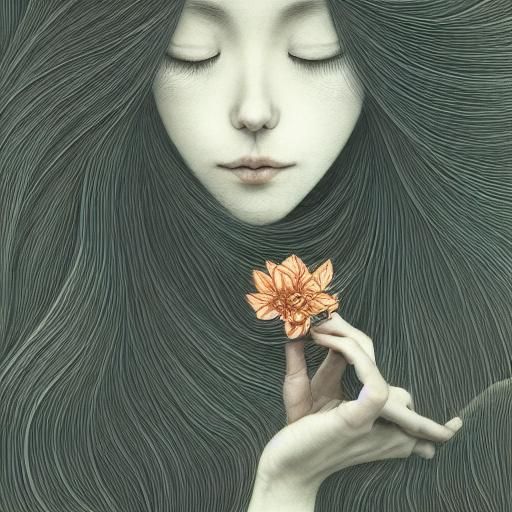 Woman with Flower in Warped Forest Etching