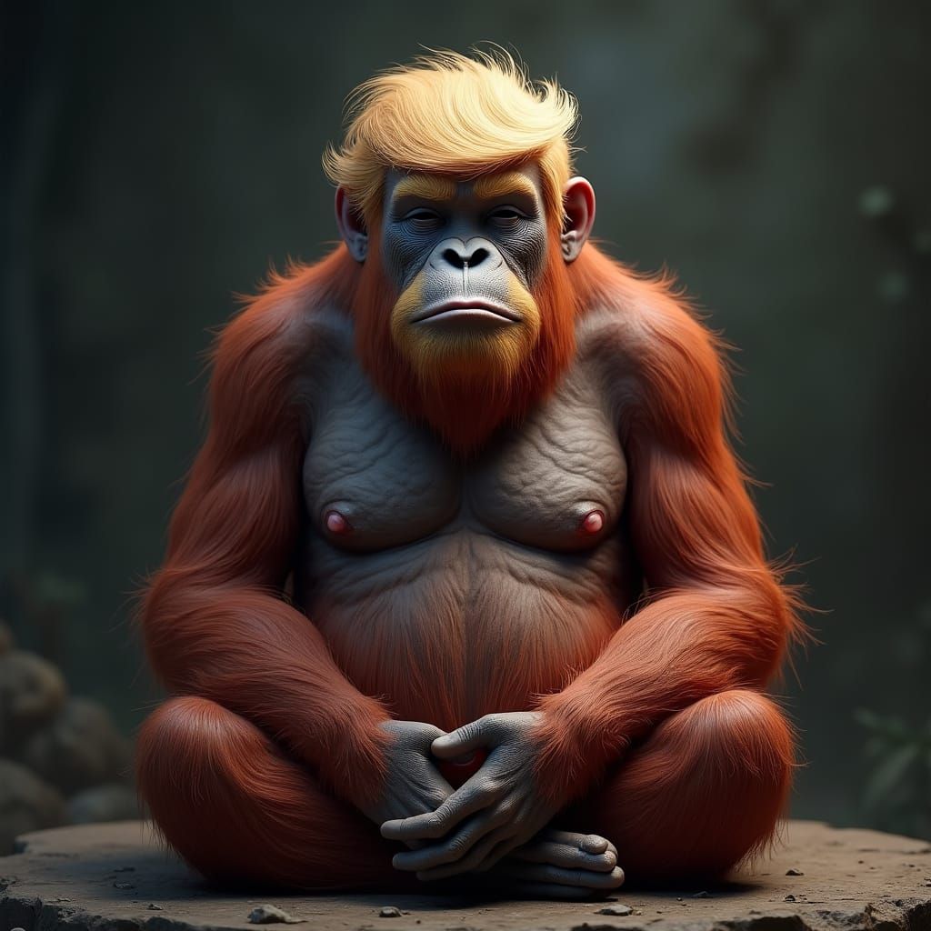Orangutan with Human Head: Detailed Matte Painting