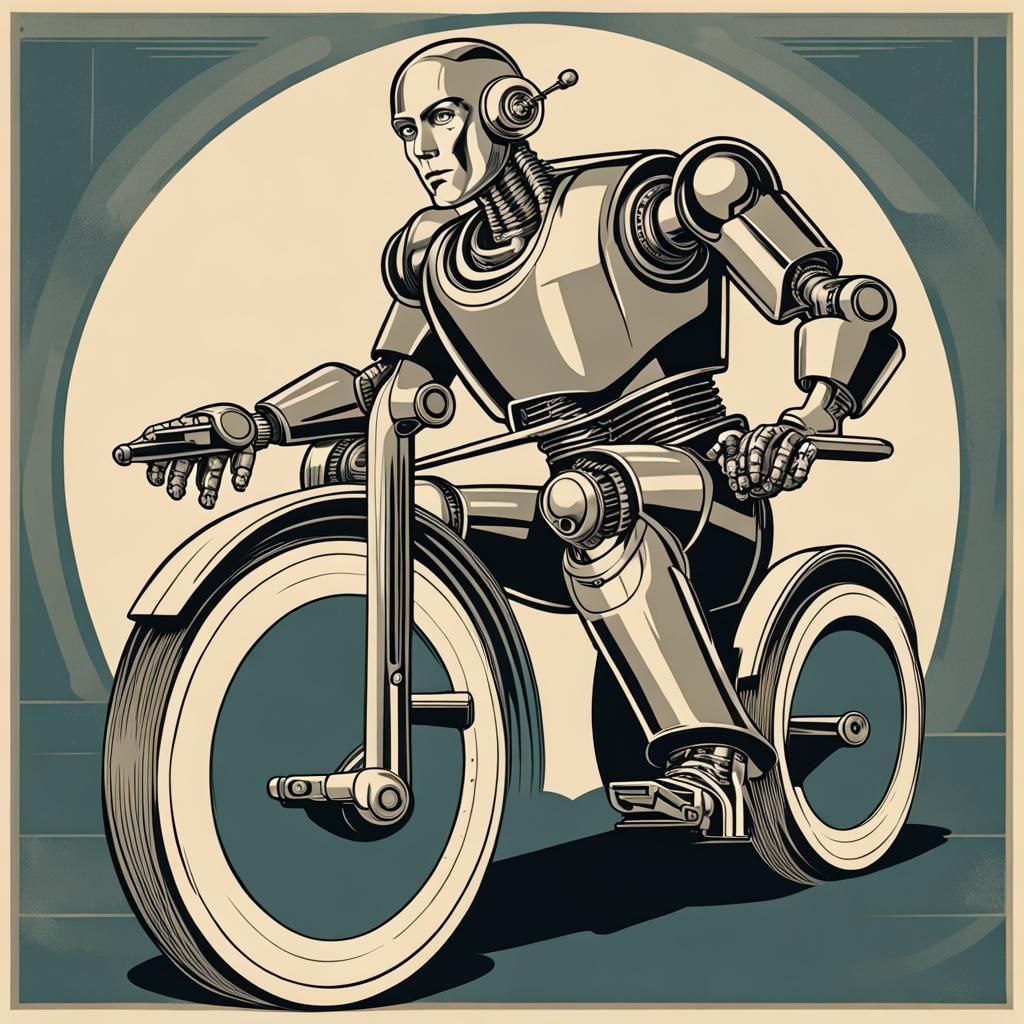 Cyborg Robot Man on Wheels: 1930s Style Poster