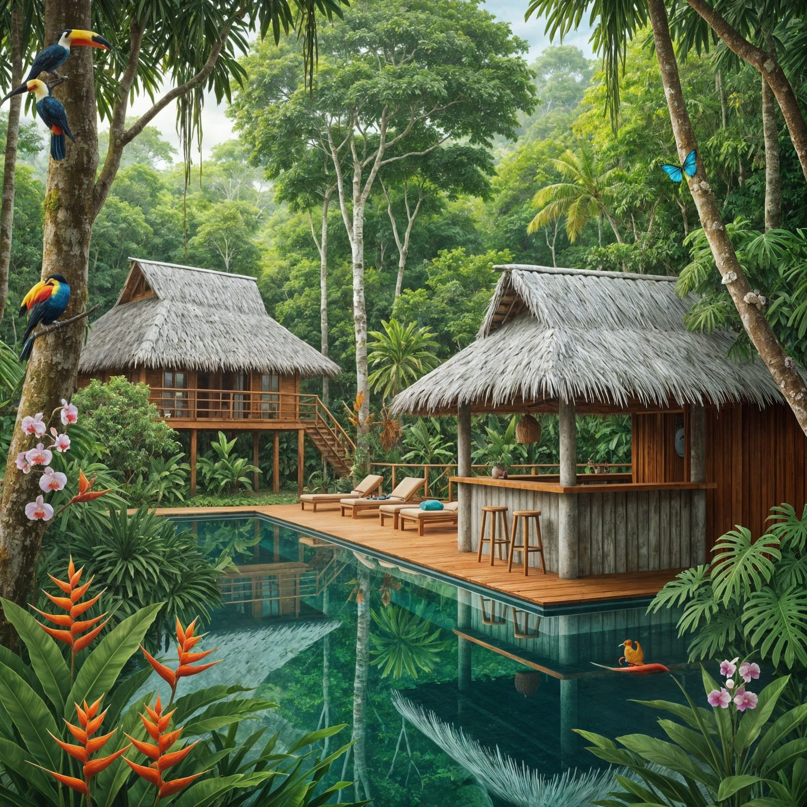 Costa Rican Rainforest Ecolodge Infinity Pool Painting