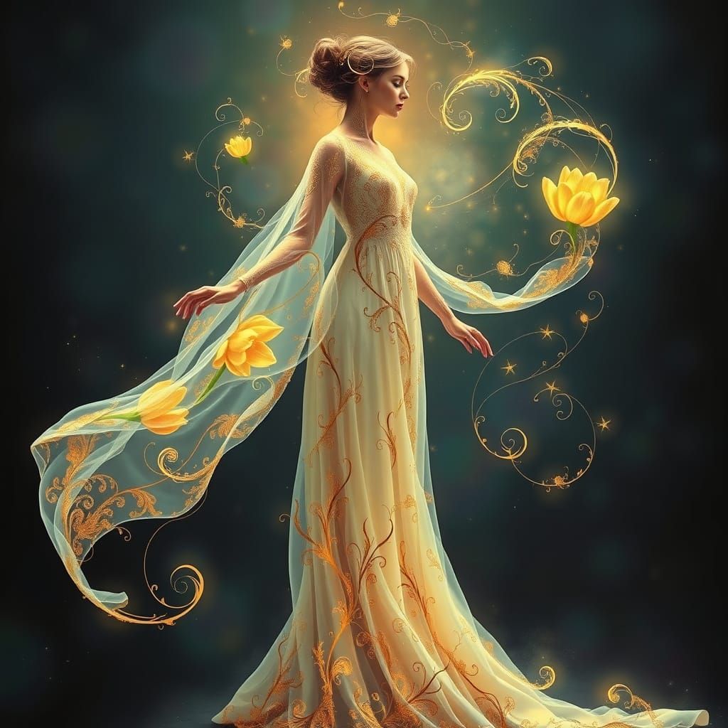 A Woman's Inner Strength Radiates as She Discards Her Shadow