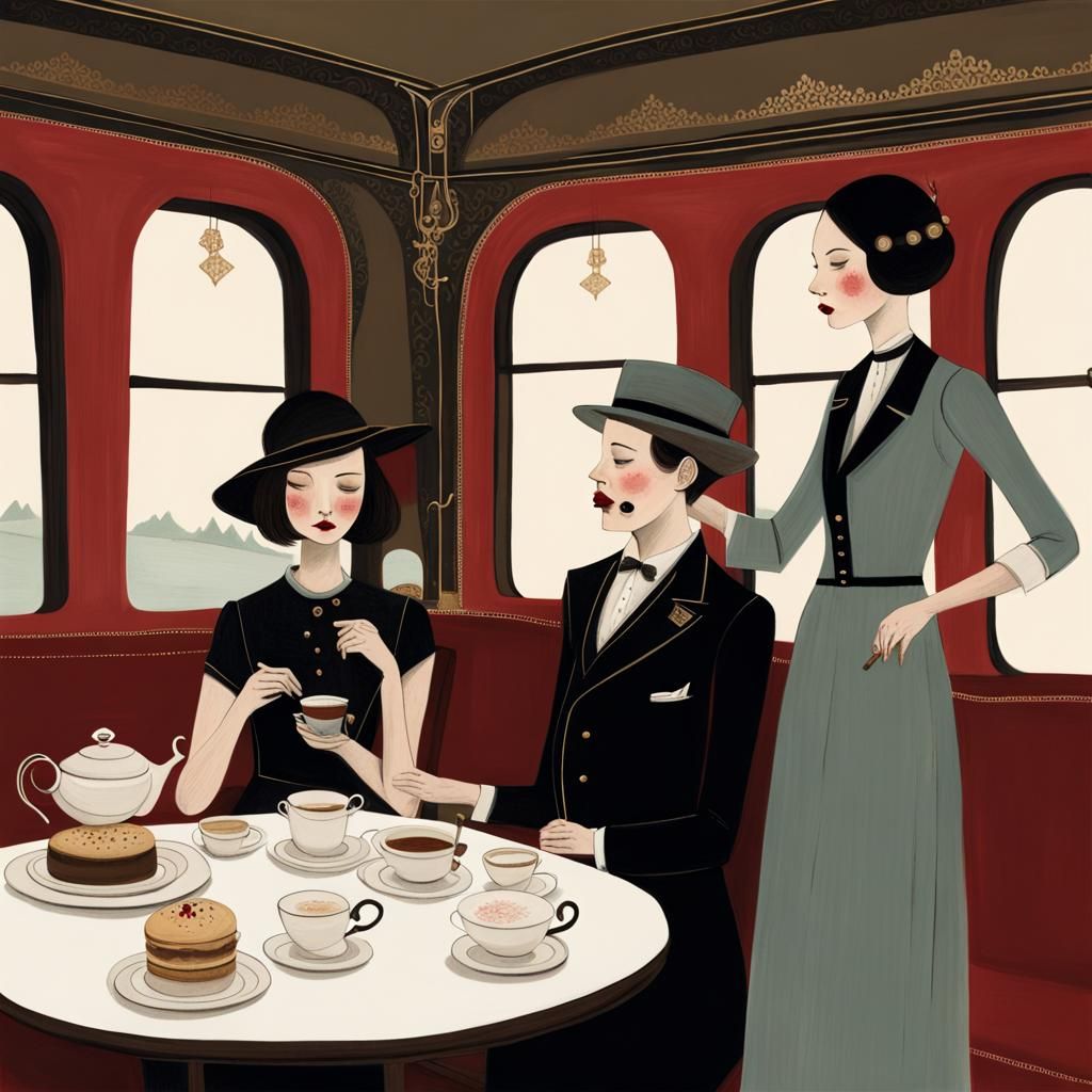 Afternoon Tea on the Orient Express in Painterly Style