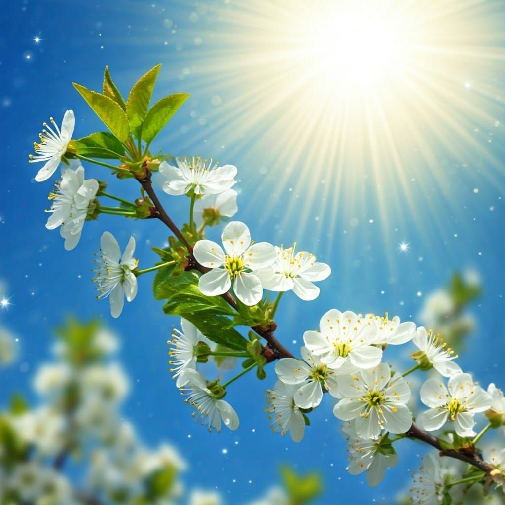 Cherry Blossom Branches in Vibrant Spring Colors