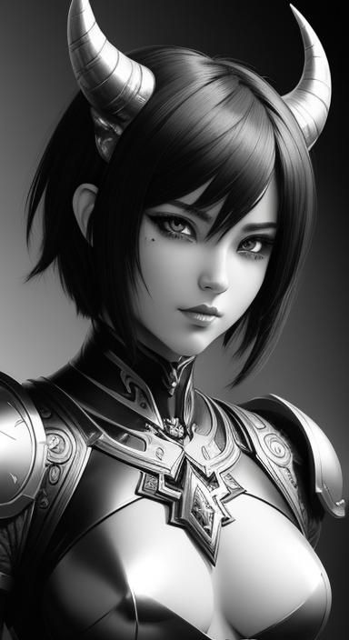 Sad Demon Girl in Ink Sketch Style