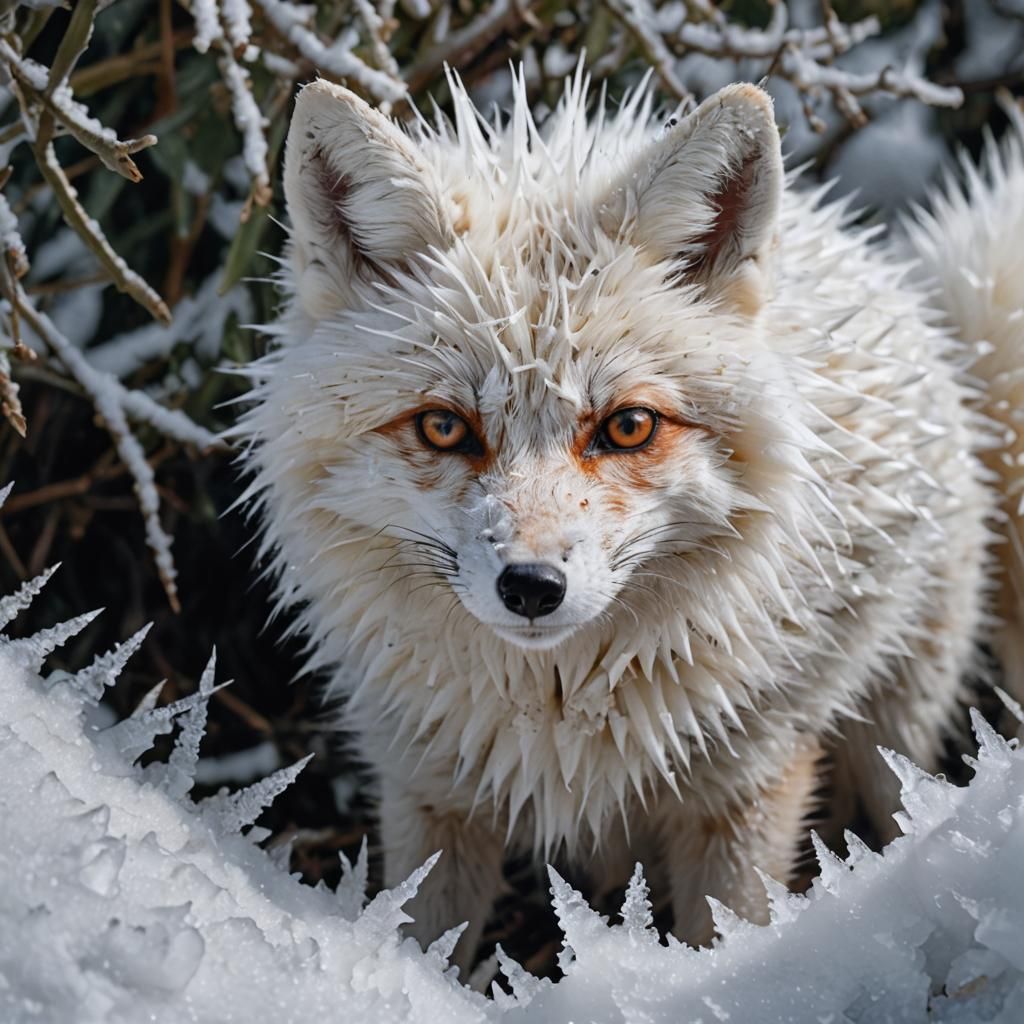 Icy Spiky Fox Portrait in Detailed Photography