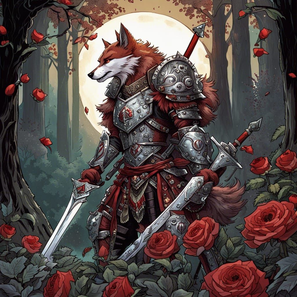 Werefox Knight in Autumnal Forest, Comic Book Art