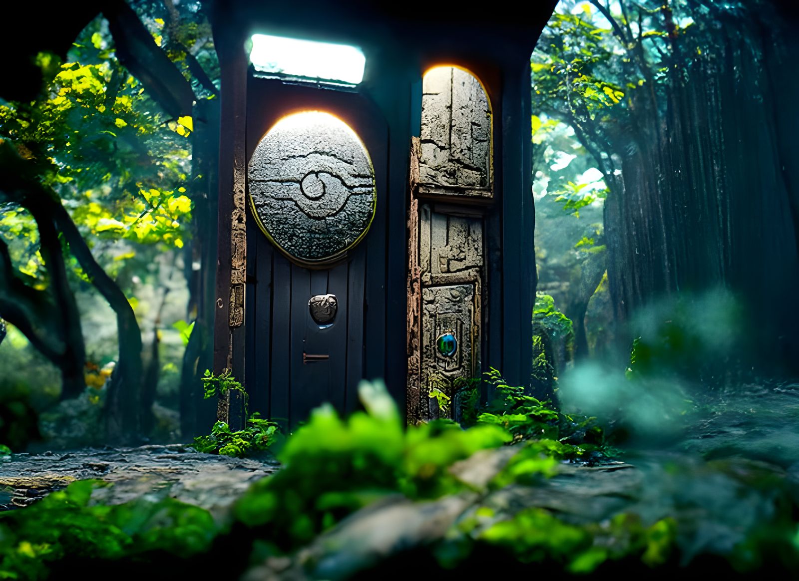 Magical Portal to Ancient Forest in Ghibli Style