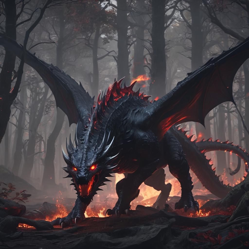 Surreal Black Dragon Masterpiece in Dark Fantasy Anime Style