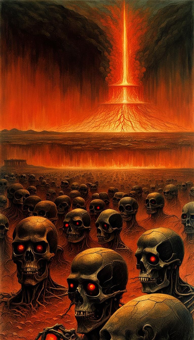 Beksiński Style: Terminator Army in Nuclear Hellfire