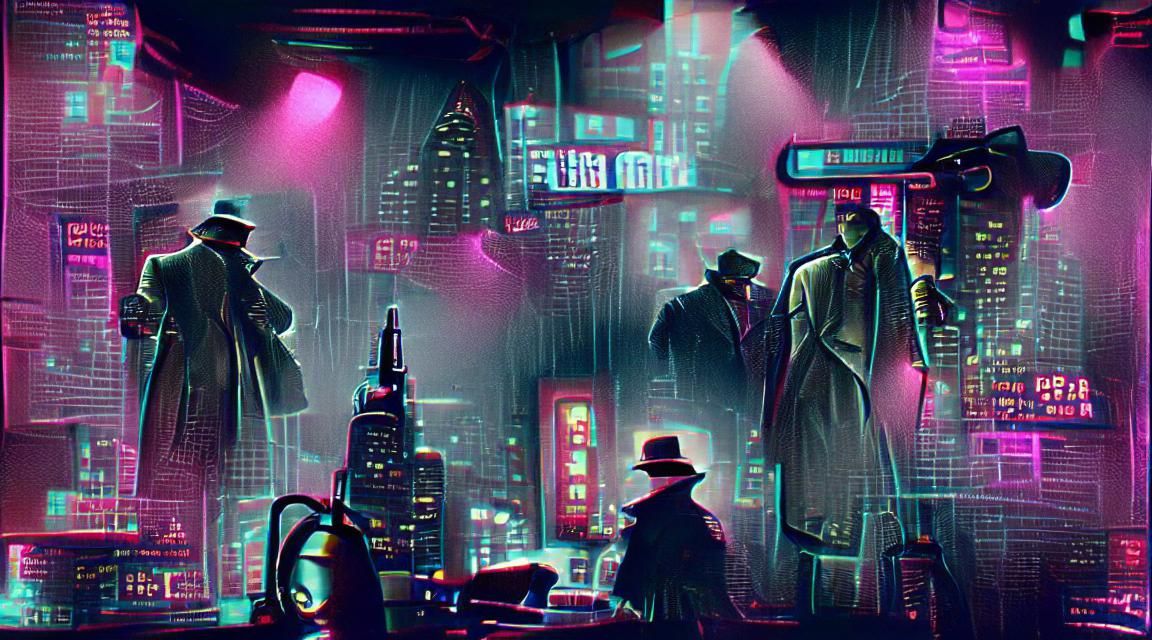 Cyberpunk Detective in Film Noir Style