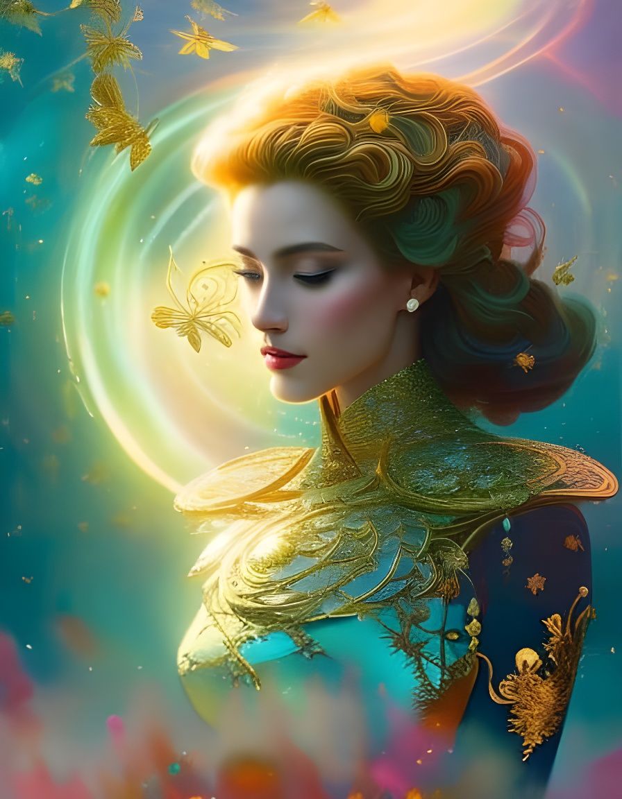 Ethereal Woman with Golden Aura as Digital Art