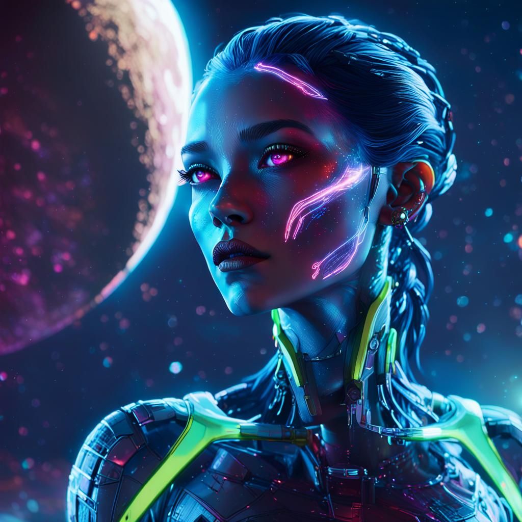 Luminous Alien Woman in Cyberpunk 2049 Concept Art