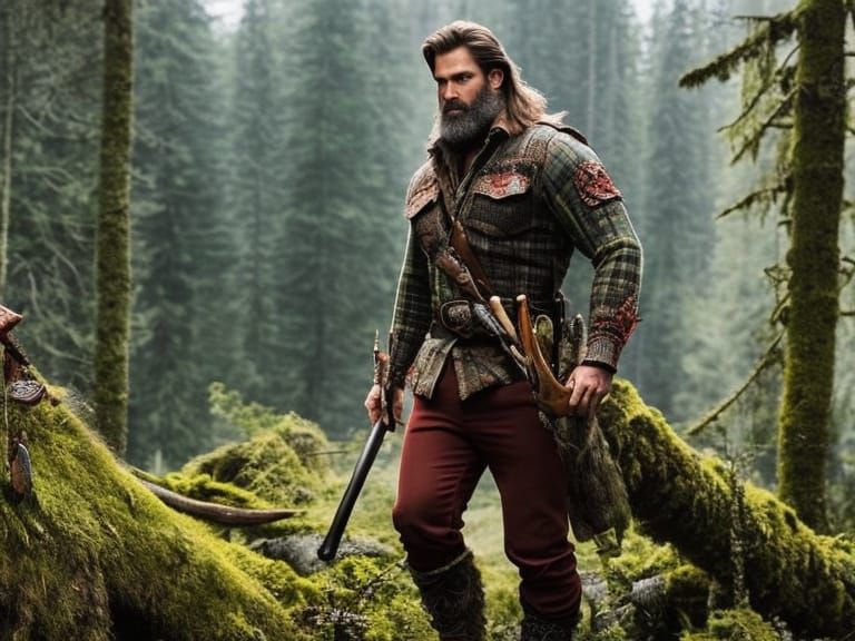 Detailed Portrait of a Mountain Man in Fantasy Forest