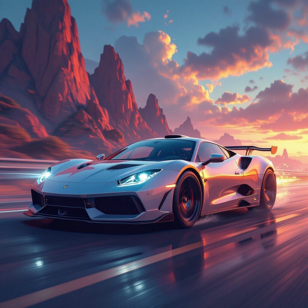 Dynamic Sports Car in a Matte Painting Style