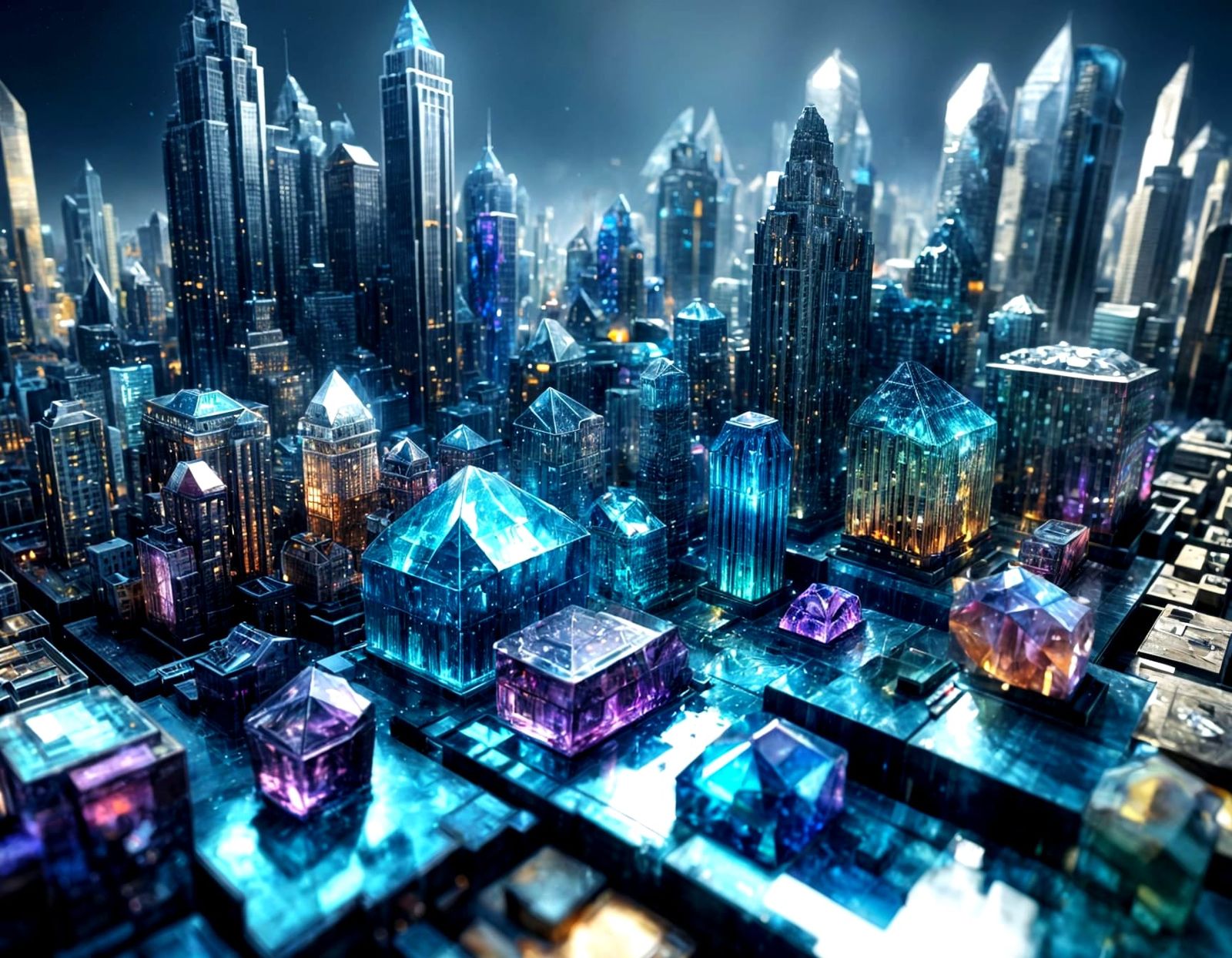 Crystal Cityscape Built of Gemstones in Ultra Detail