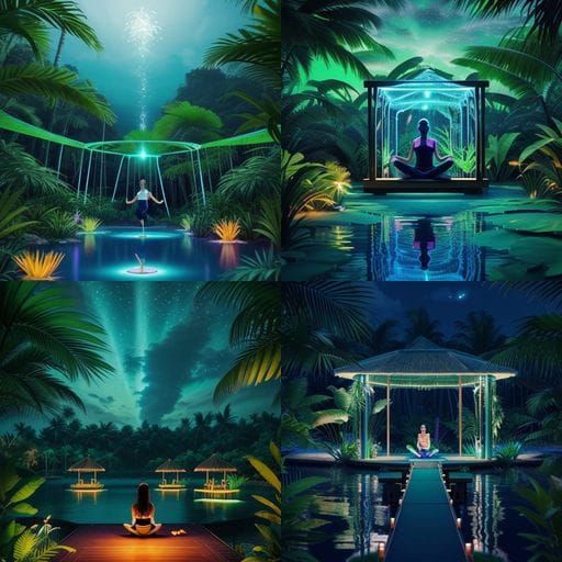 Bioluminescent Lagoon Yoga in Photorealistic Style