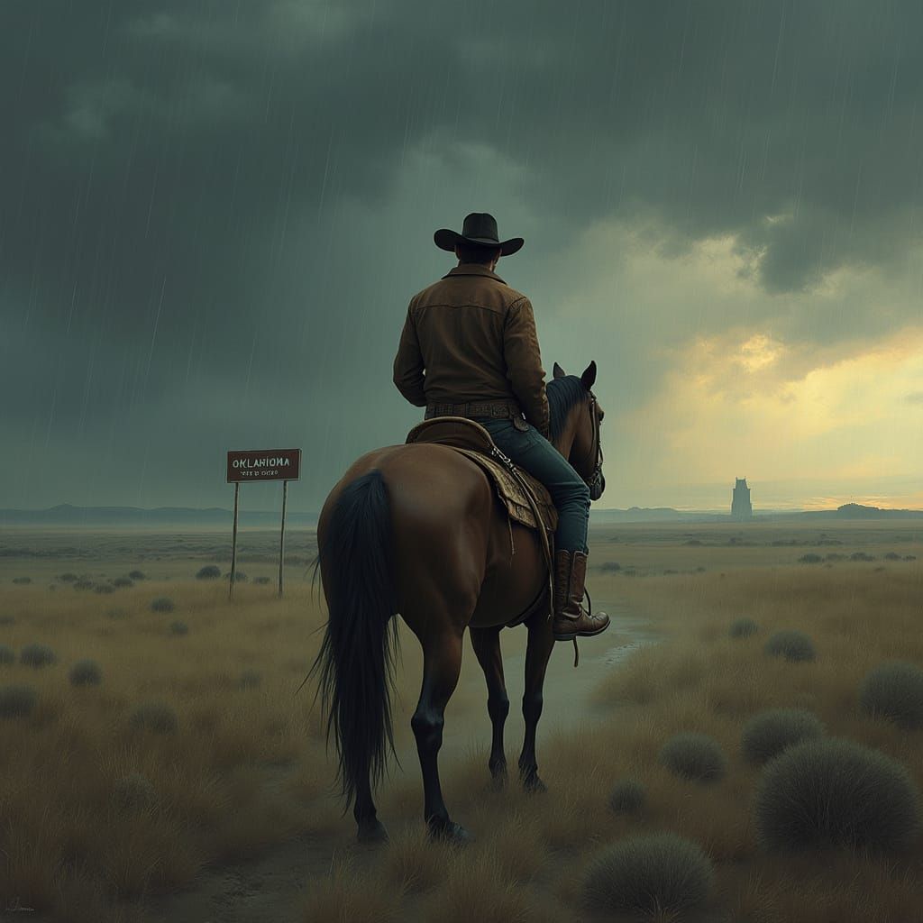 Lone Cowboy Gazes at Oklahoma Border in Gritty Neo-Western A...