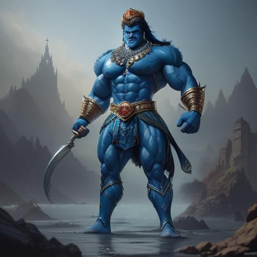 Krishna as a Superhero Bodybuilder: Digital Art