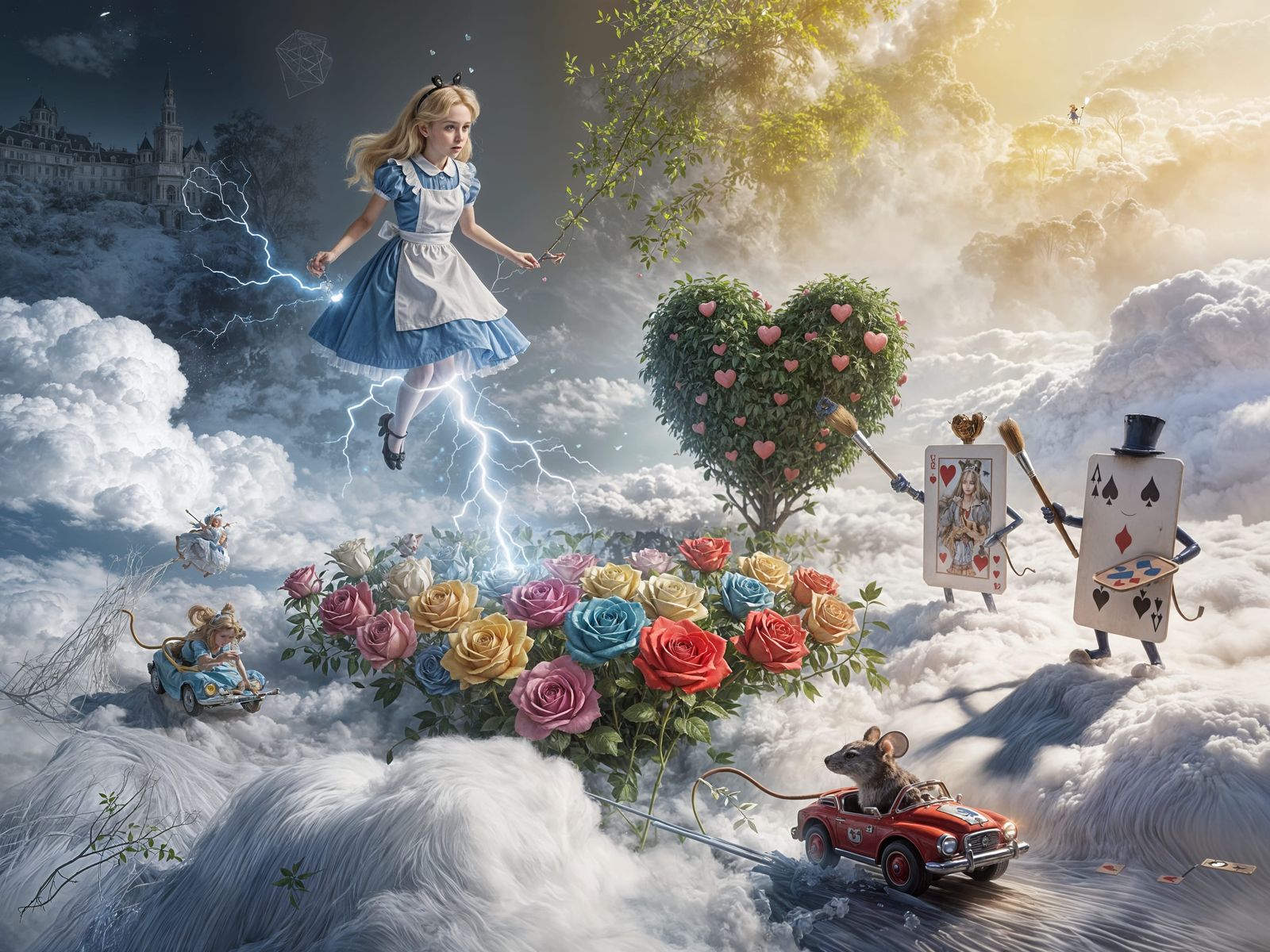 Alice in Wonderland Scene Made of Clouds