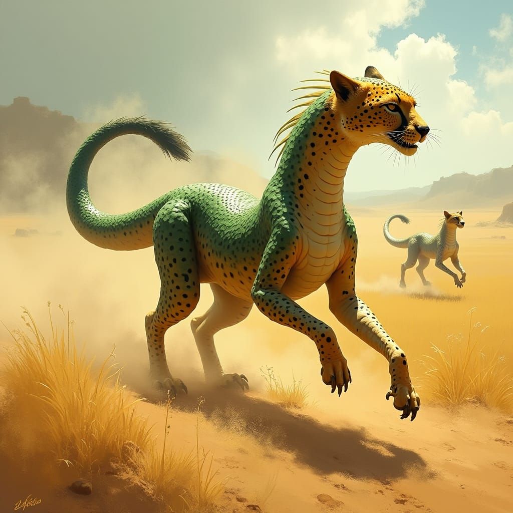 Serpenteagle: Snake-Cheetah Hybrid in Mystical Style