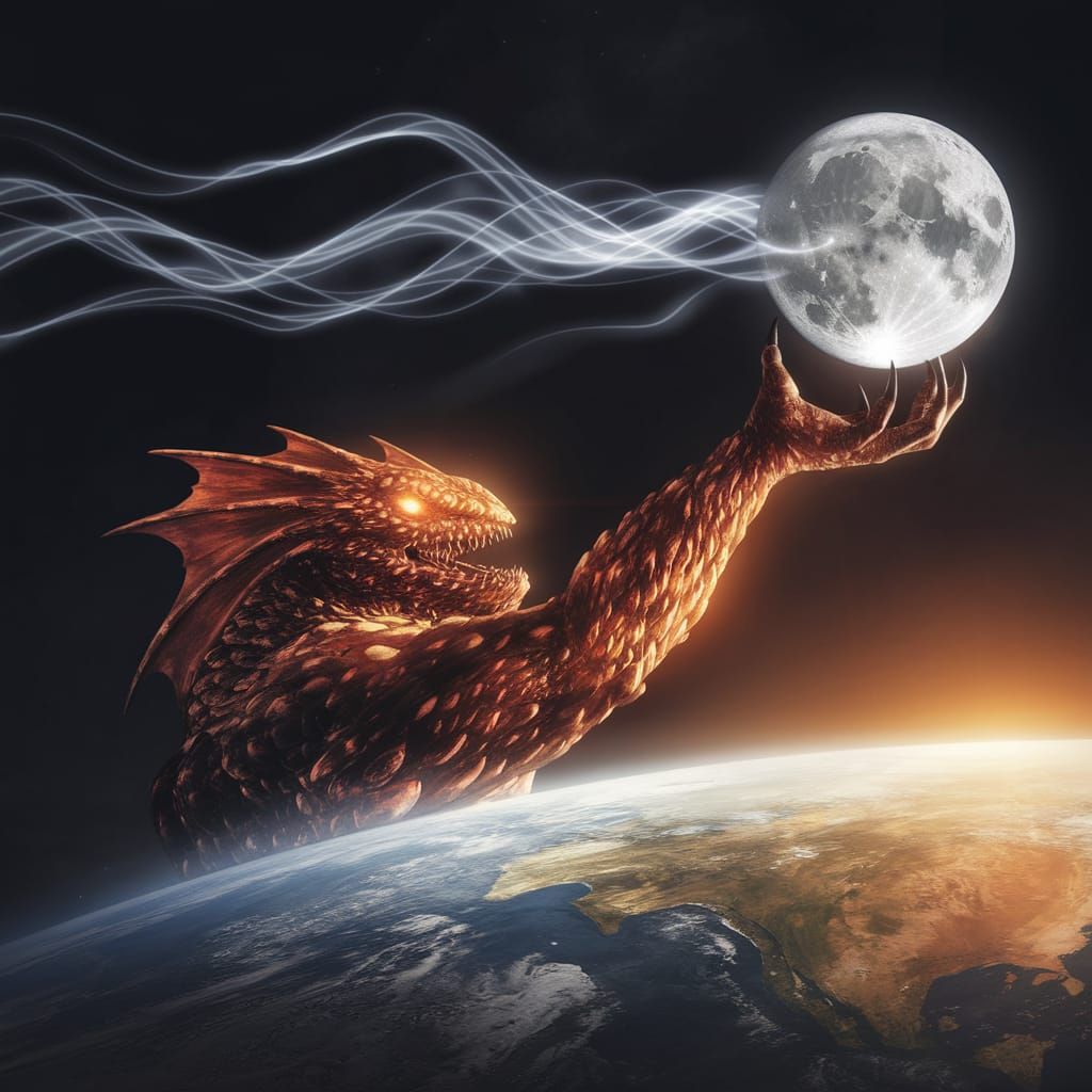 Cosmic Monster Grasps the Moon in a Breathtaking Digital Art...