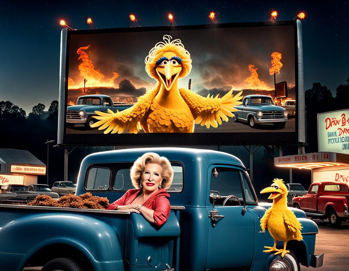Bette Midler and Big Bird Tailgating at the Drive-In