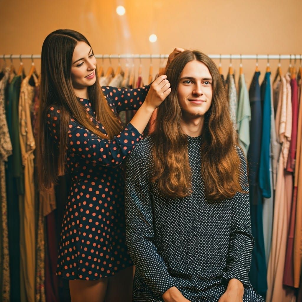 Woman in Polka Dot Dress Styles Feminine Man in Islamic Veil
