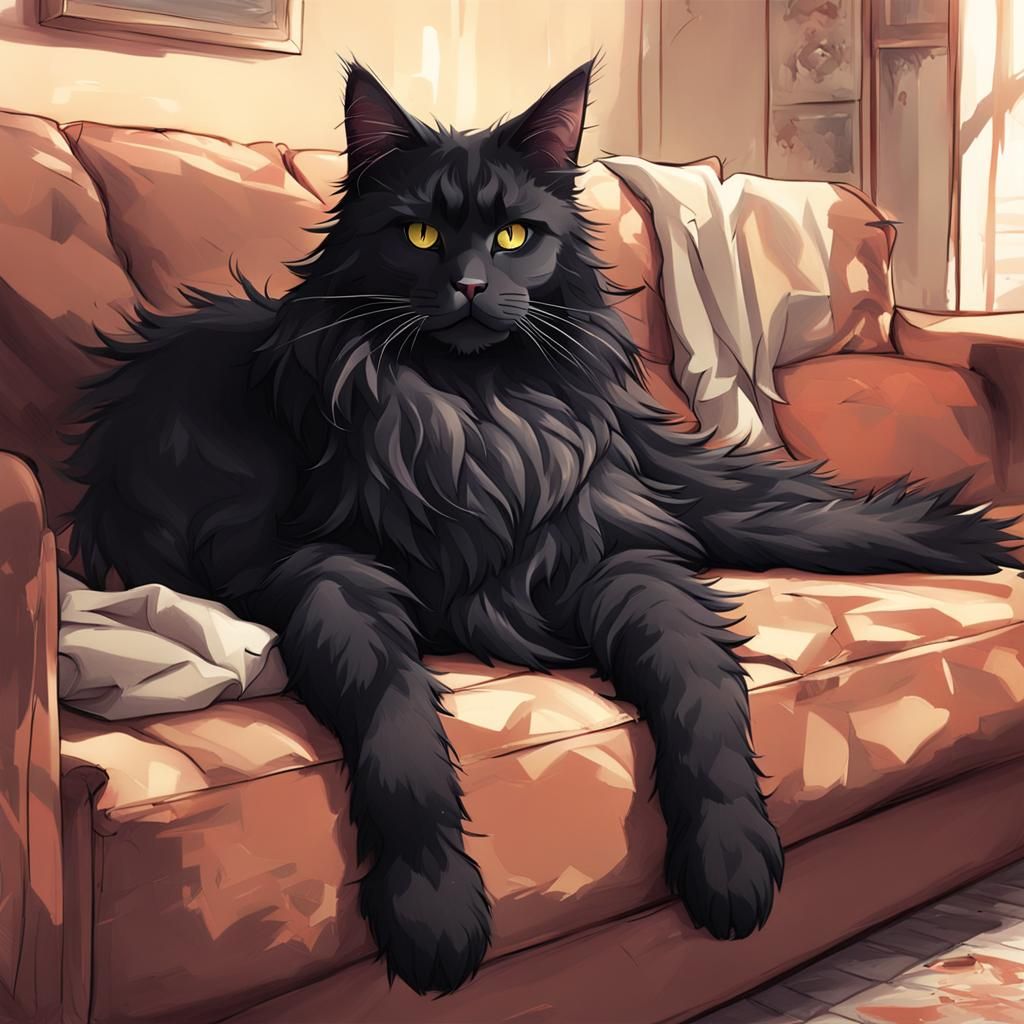 Black Maine Coon in Anime Style